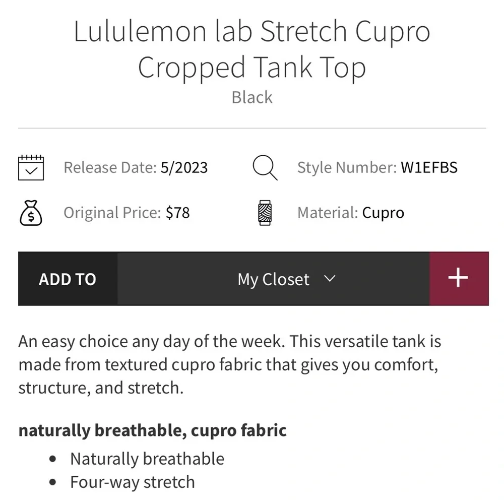 Lululemon LAB Stretch Cupro Cropped Tank 8 - Picture 14 of 14